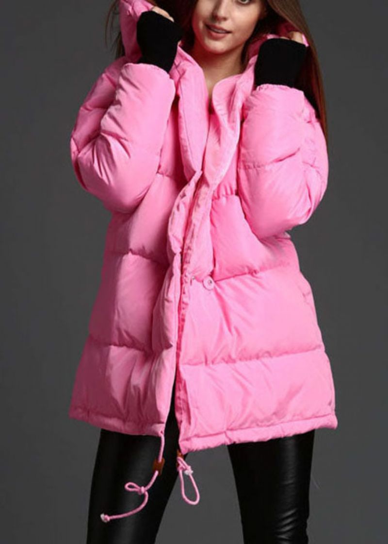 Plus Size Roze Winter Eendendonsjas Met Trekkoord En Capuchon - Dames donsjacks