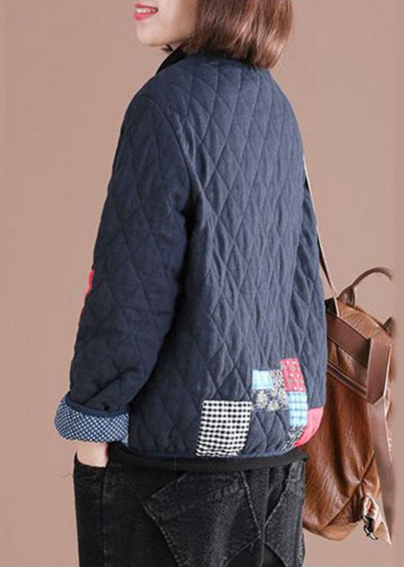 Retro Blauwe Oosterse Patchwork Stoffen Fijne Katoenen Gevulde Jassen Winter - Dames donsjacks