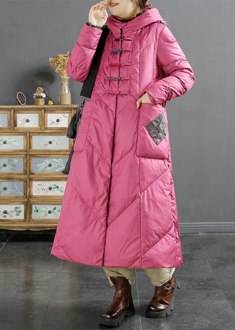 Retro Rose Capuchonzakken Chinese Knoop Eendendons Puffers Jas Winter