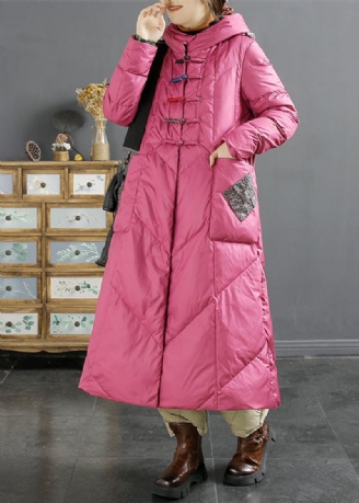 Retro Rose Capuchonzakken Chinese Knoop Eendendons Puffers Jas Winter