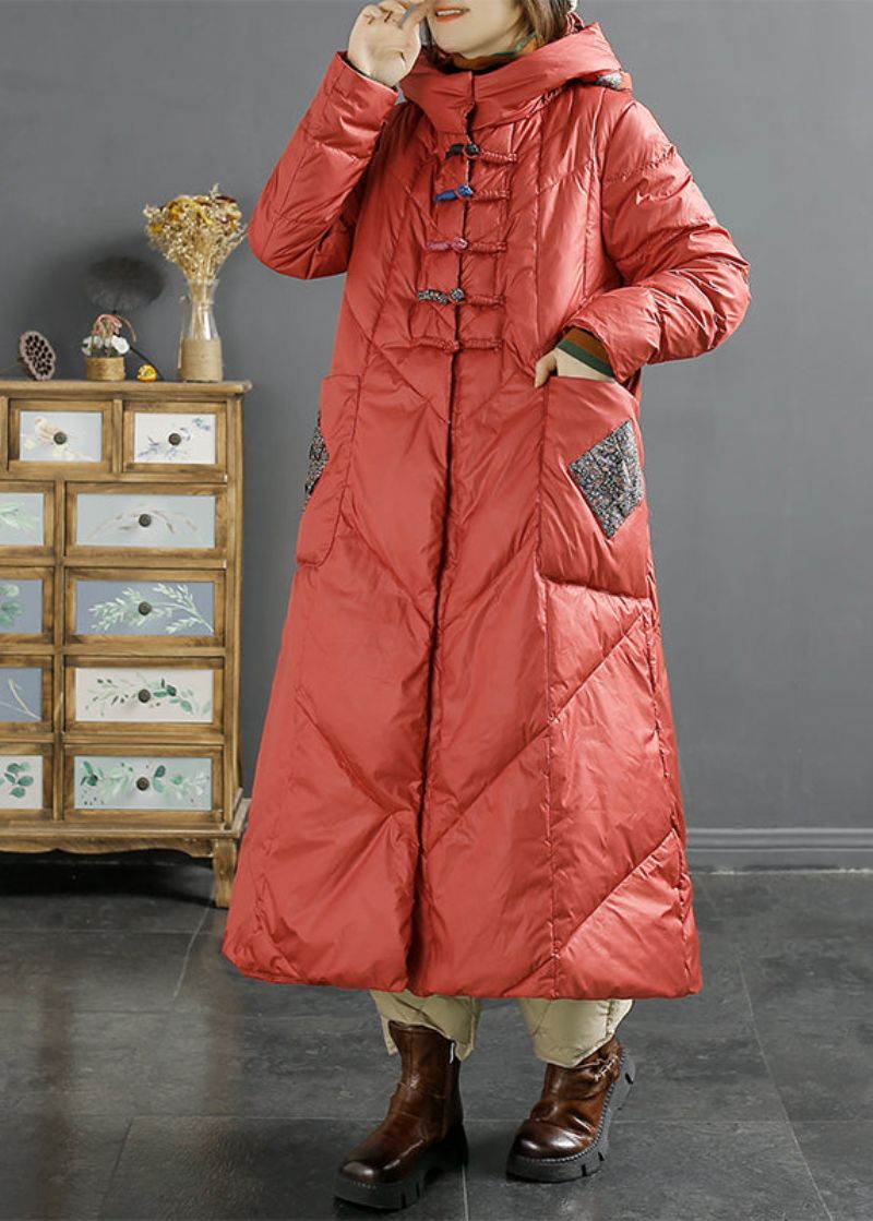 Retro Rose Capuchonzakken Chinese Knoop Eendendons Puffers Jas Winter - Dames donsjacks