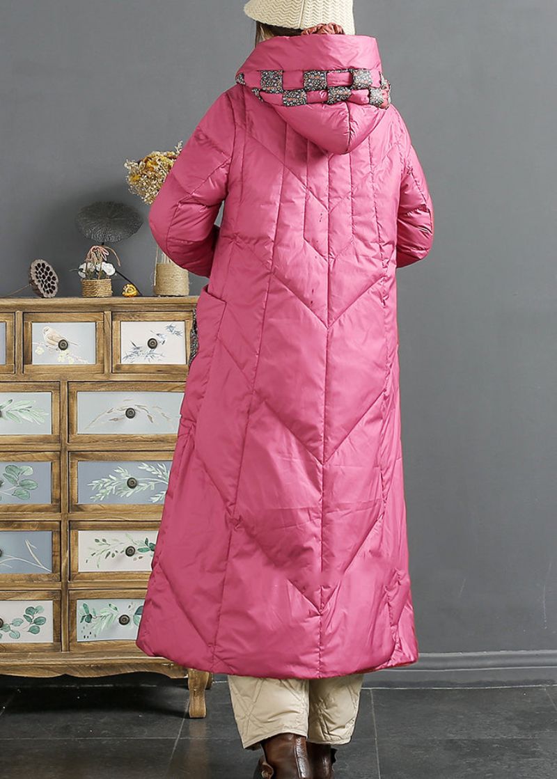 Retro Rose Capuchonzakken Chinese Knoop Eendendons Puffers Jas Winter - Dames donsjacks