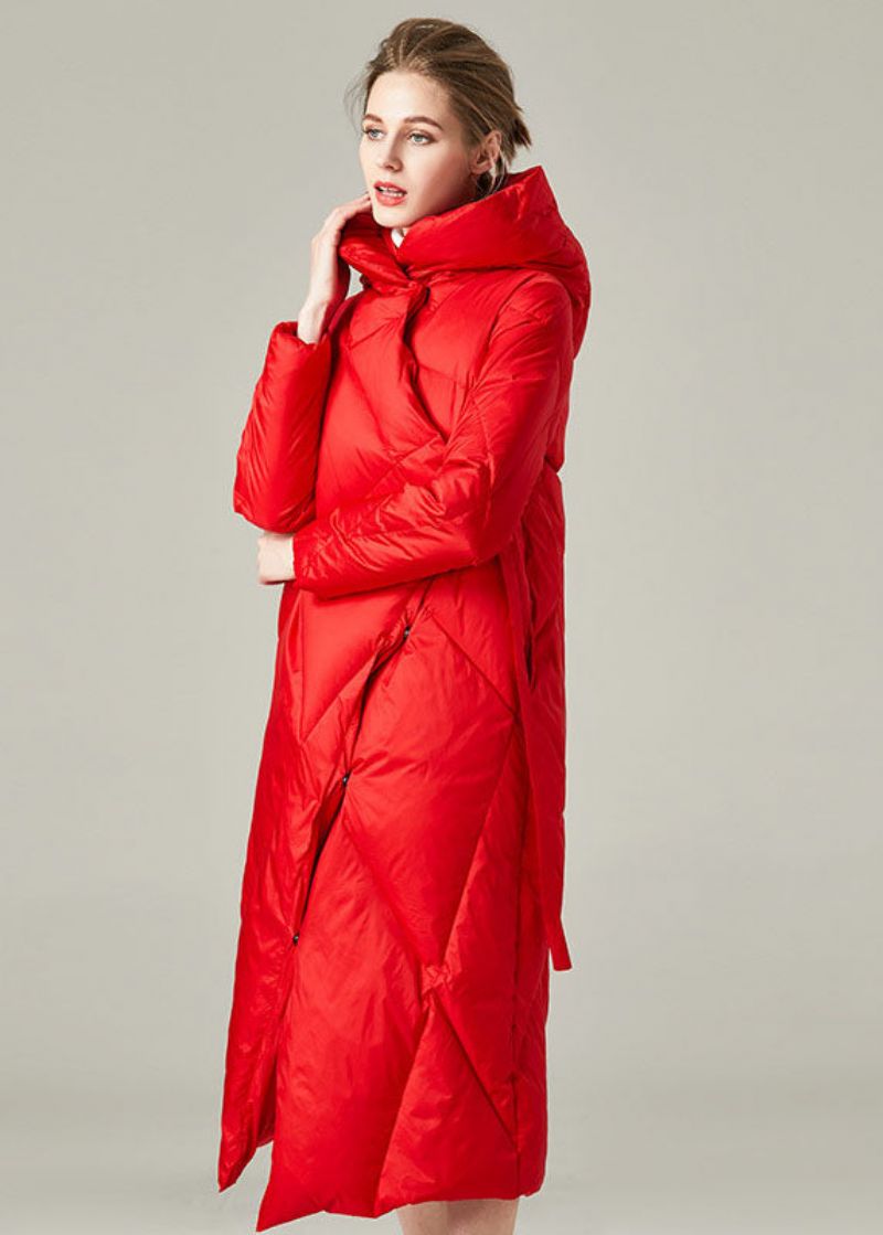 Rode Dikke Eendendons Puffers Jassen Met Veters Winter - Rood