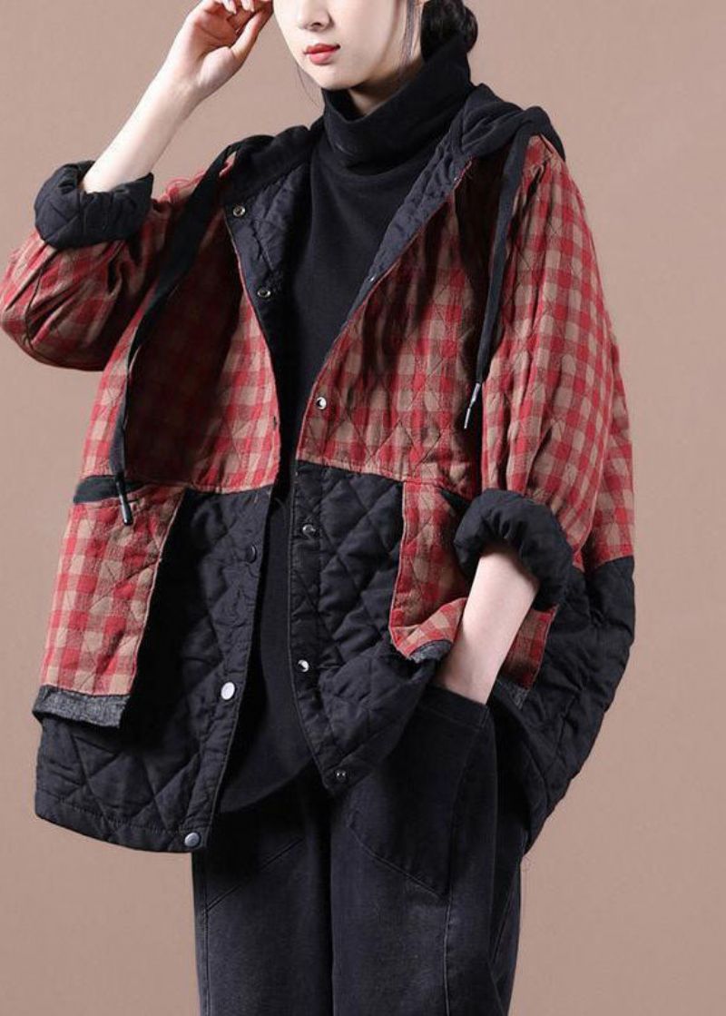 Rode Geruite Patchwork Dames Winterparka's