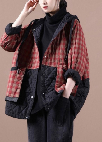 Rode Geruite Patchwork Dames Winterparka's