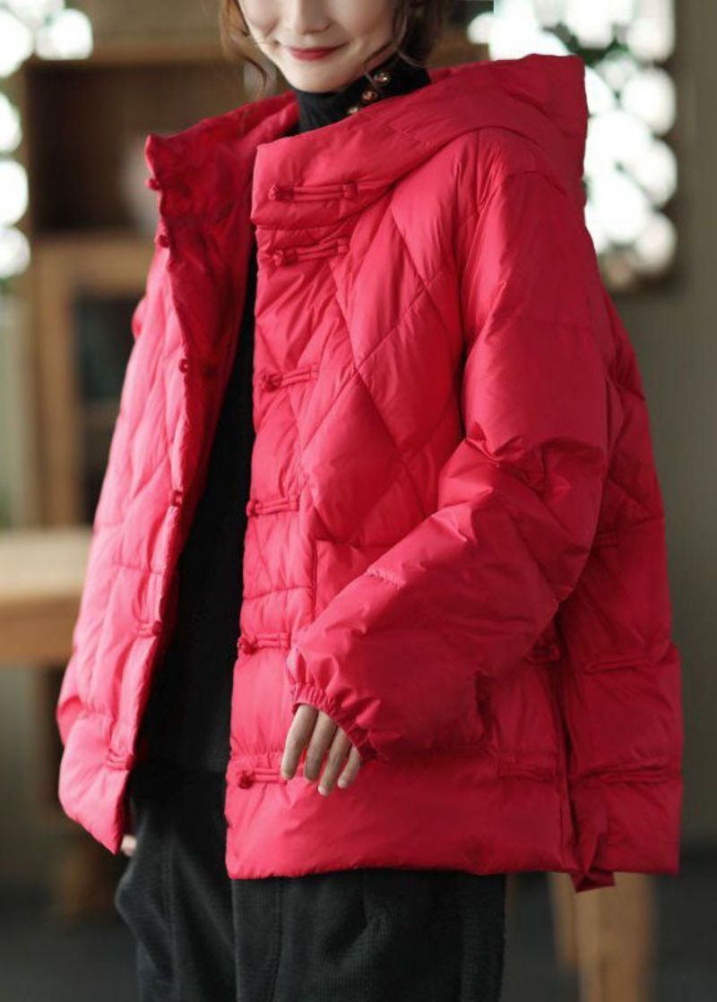 Rode Oosterse Parka's Met Fijne Katoenvulling En Oversized Dikke Winter - Dames donsjacks