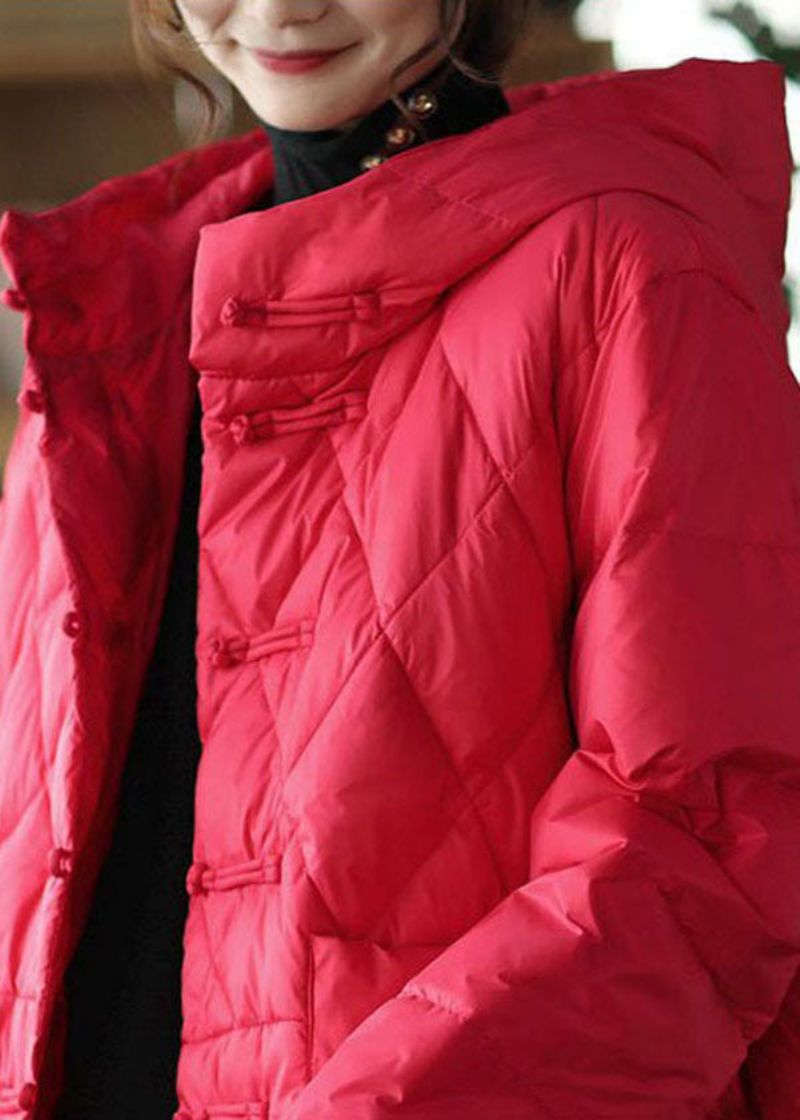 Rode Oosterse Parka's Met Fijne Katoenvulling En Oversized Dikke Winter - Dames donsjacks