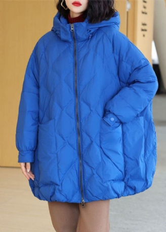 Stijl Blauw Oversized Eendendons Pufferjack Met Capuchon Winter