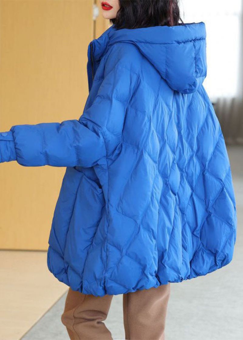 Stijl Blauw Oversized Eendendons Pufferjack Met Capuchon Winter - Dames donsjacks