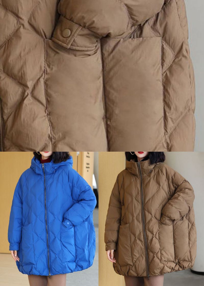 Stijl Blauw Oversized Eendendons Pufferjack Met Capuchon Winter - Dames donsjacks