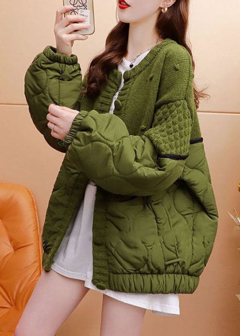 Stijl Groen Oversized Met Katoen Gevuld Patchwork Gebreid Vest Winter