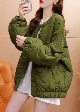 Stijl Groen Oversized Met Katoen Gevuld Patchwork Gebreid Vest Winter