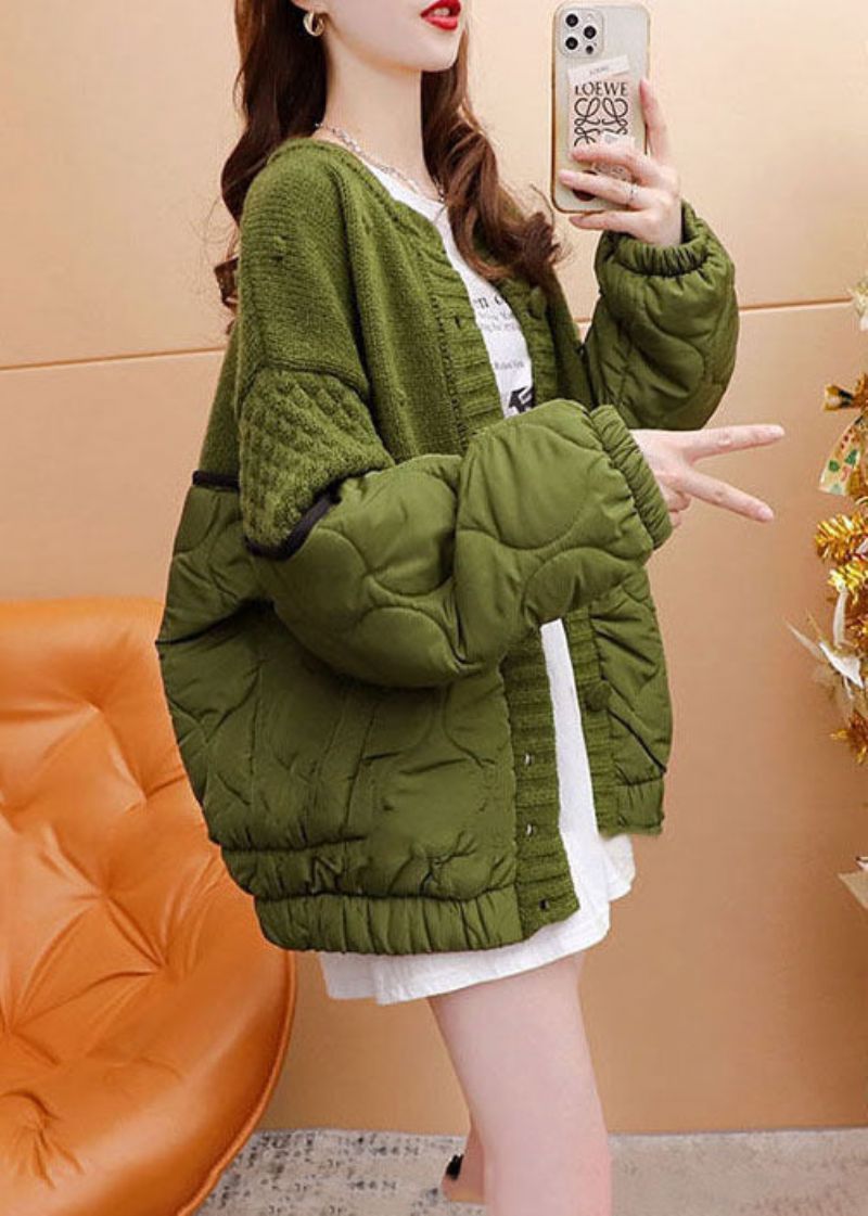 Stijl Groen Oversized Met Katoen Gevuld Patchwork Gebreid Vest Winter - Dames donsjacks