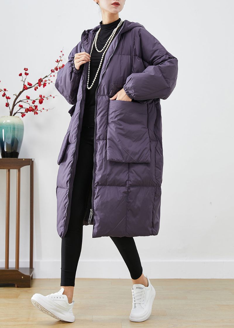 Stijl Paars Oversized Warm Eendendonsjack Met Grote Zakken In De Winter