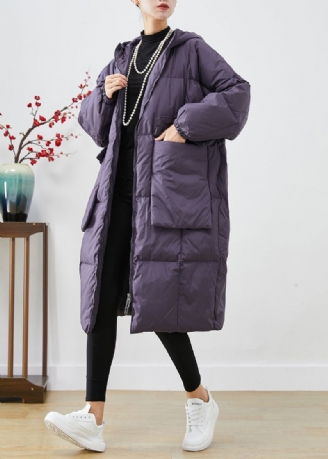 Stijl Paars Oversized Warm Eendendonsjack Met Grote Zakken In De Winter