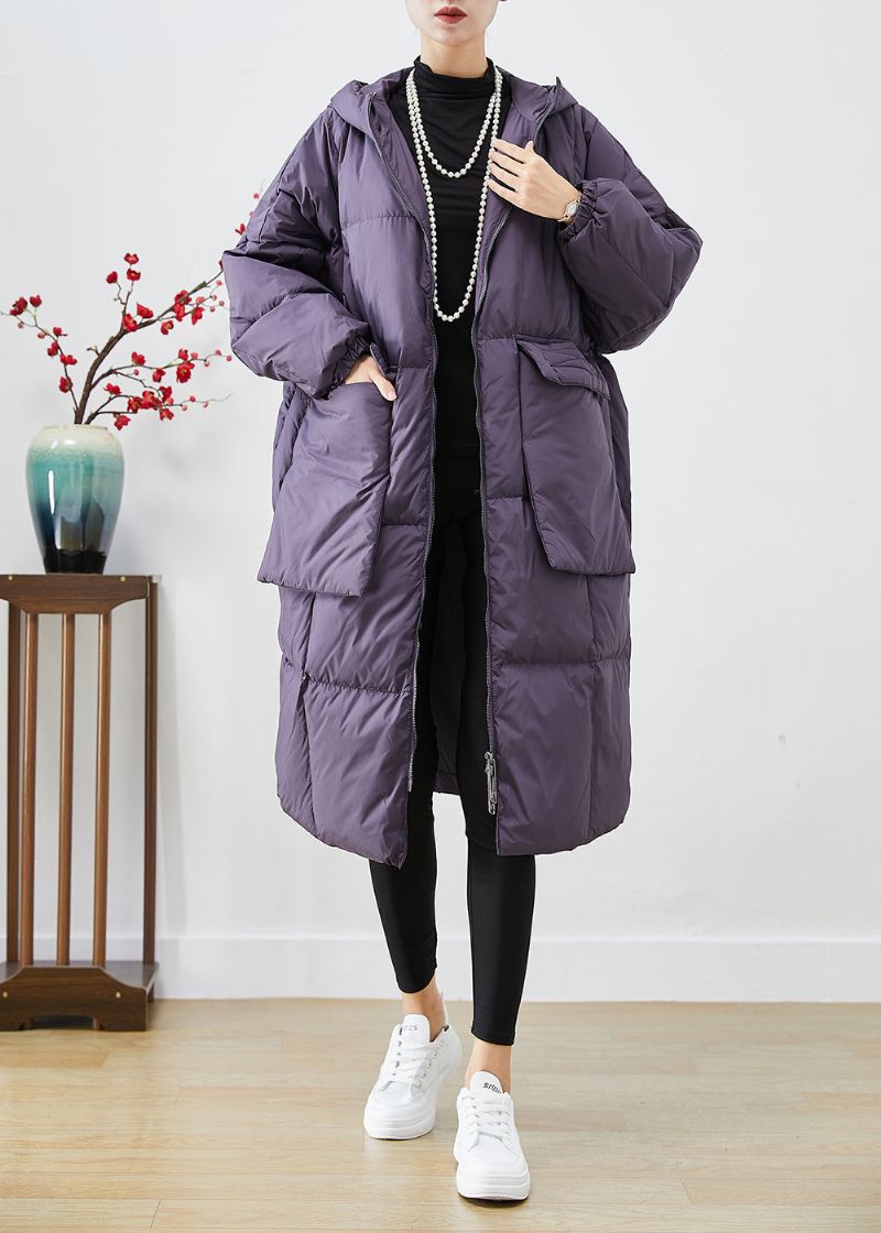 Stijl Paars Oversized Warm Eendendonsjack Met Grote Zakken In De Winter - Dames donsjacks