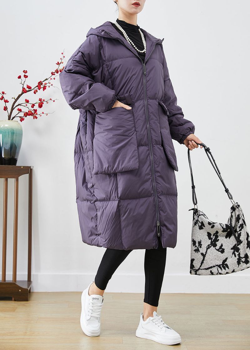 Stijl Paars Oversized Warm Eendendonsjack Met Grote Zakken In De Winter - Dames donsjacks