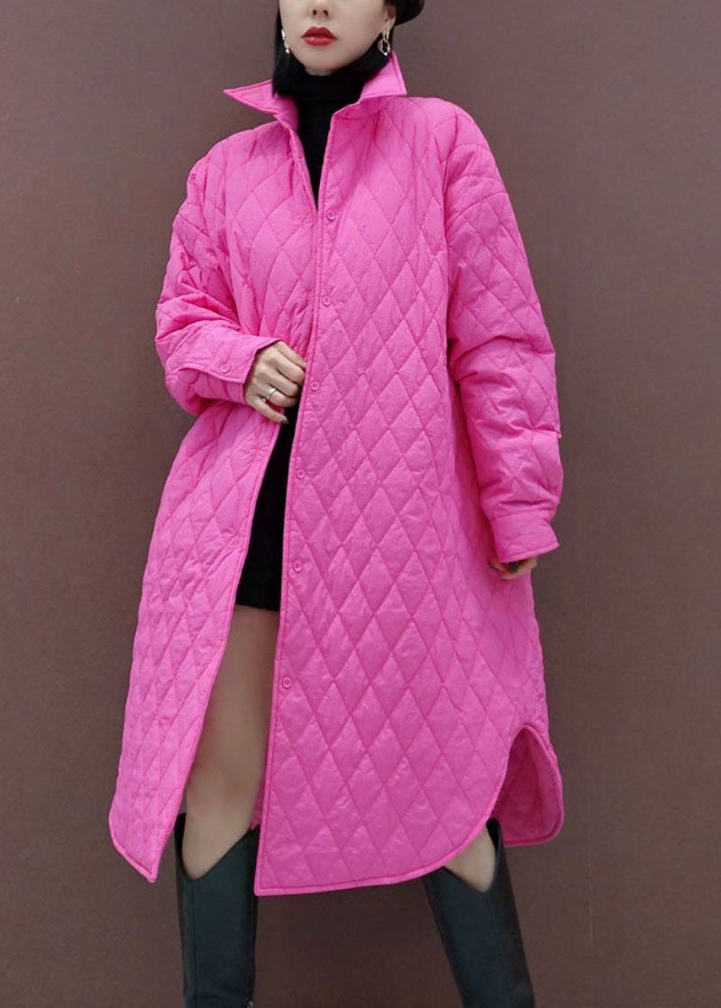 Stijl Roze Peter Pan Kraag Zakken Tie Taille Parka Winter - Roze