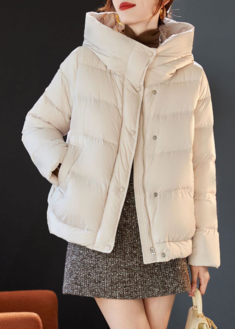 Stijlvolle Beige Eendendons Pufferjas Met Capuchon Winter