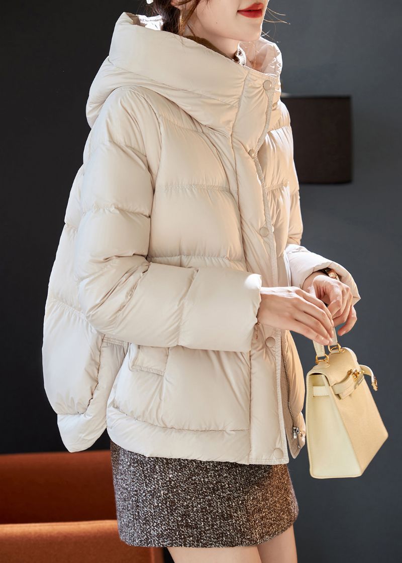 Stijlvolle Beige Eendendons Pufferjas Met Capuchon Winter - Dames donsjacks