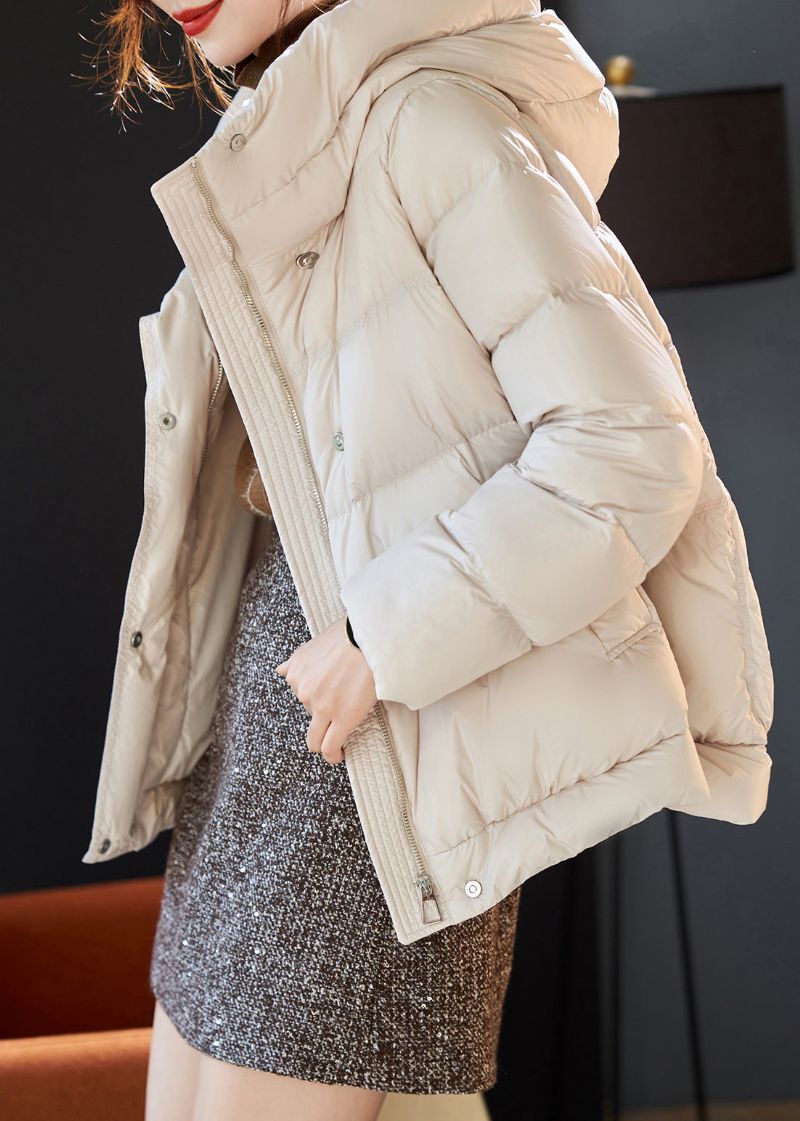 Stijlvolle Beige Eendendons Pufferjas Met Capuchon Winter - Dames donsjacks