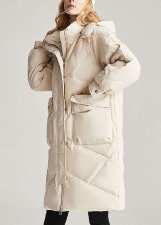 Trendy Beige Casual Winter-eenddonsjack Met Zakken Met Ritssluiting