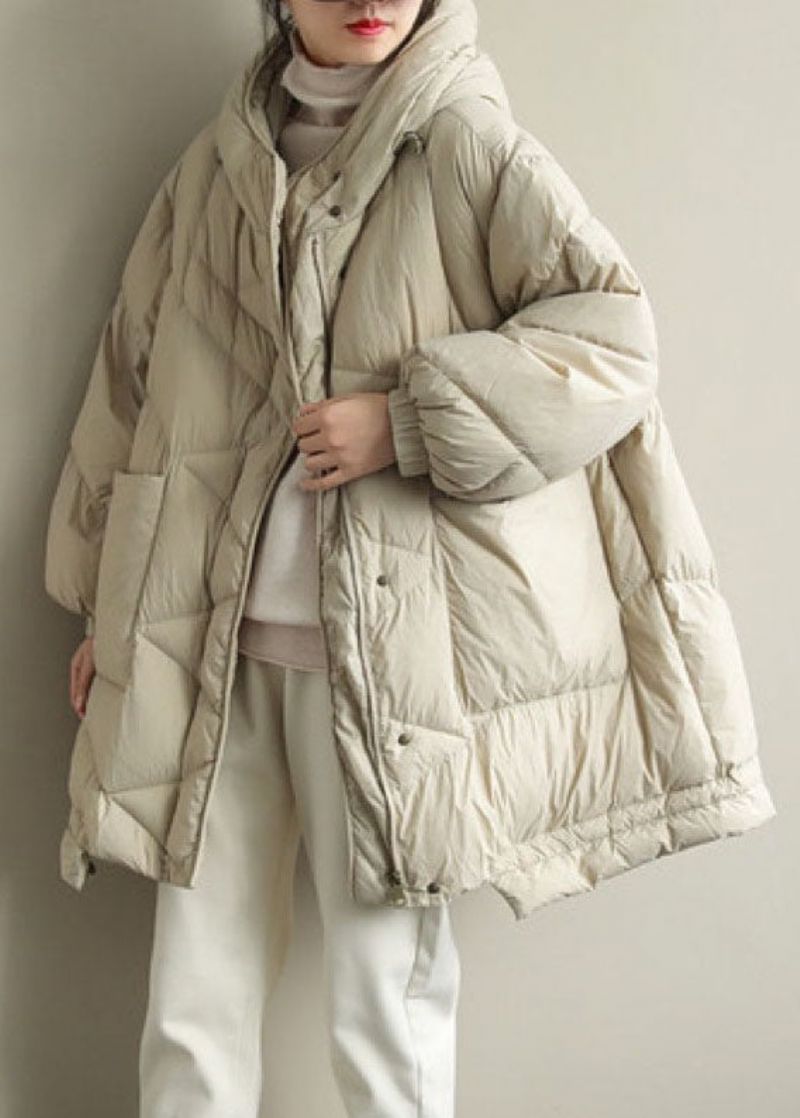 Trendy Beige Warme Winter Eendendonsjas Met Opstaande Kraag - Beige