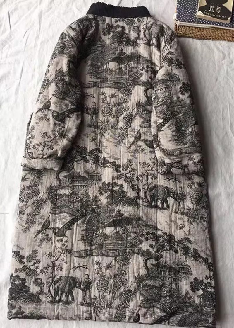 Vintage Abrikoos Oversized Print Fijne Katoen Gevulde Lange Jassen Winter - Dames donsjacks