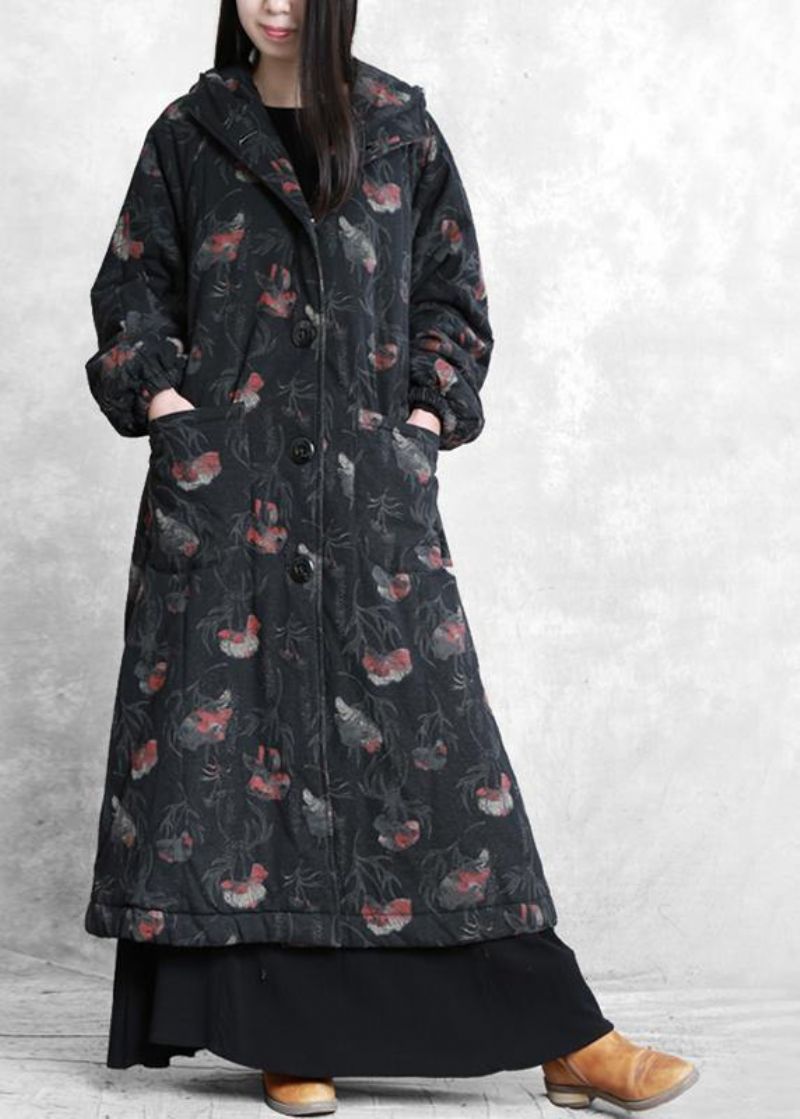 Vintage Oversized Trenchcoat Donkergrijze Wollen Jassen Met Capuchon En Knopen