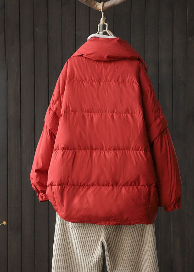 Vintage Zwarte Cinched Eendendons Jas Winter - Rood