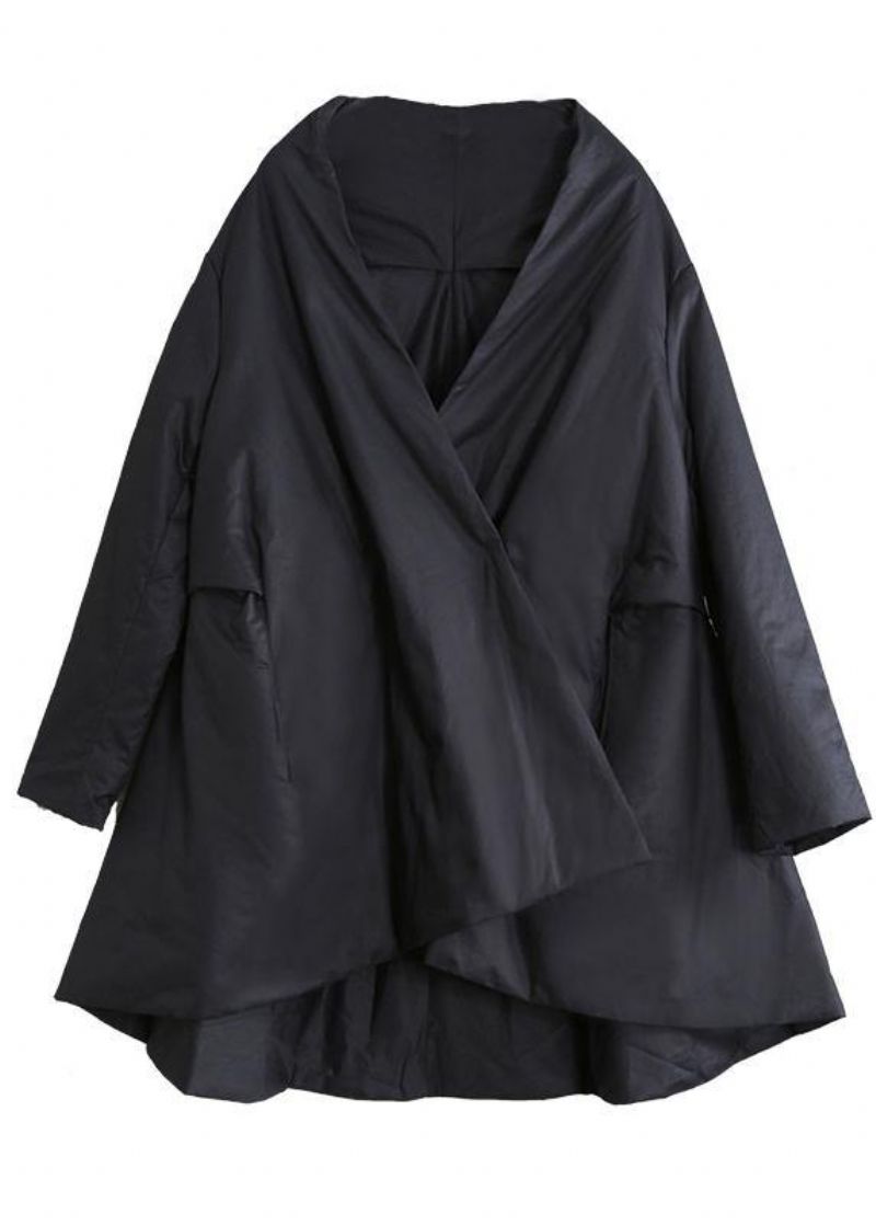 Warm Oversized Donsjack Overjas Zwarte Jassen Met V-hals En Zakken - Dames donsjacks