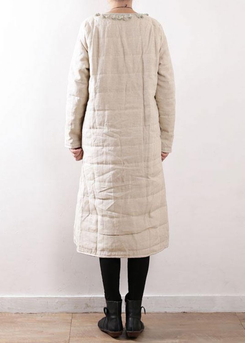 Warme Beige Jassen Casual Sneeuwjassen Chinese Knoop Aan De Zijkant Open Winteroutwear - Dames donsjacks