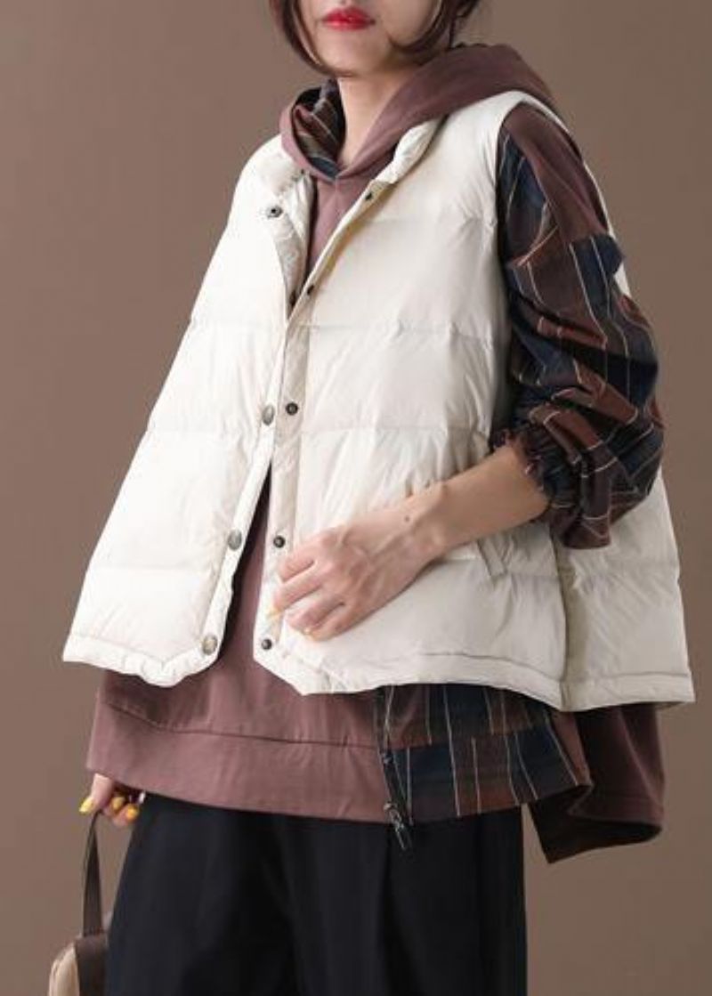 Warme Beige Parka's Trendy Grote Maten Sneeuwjassen Winter Opstaande Kraag Mouwloze Uitloper