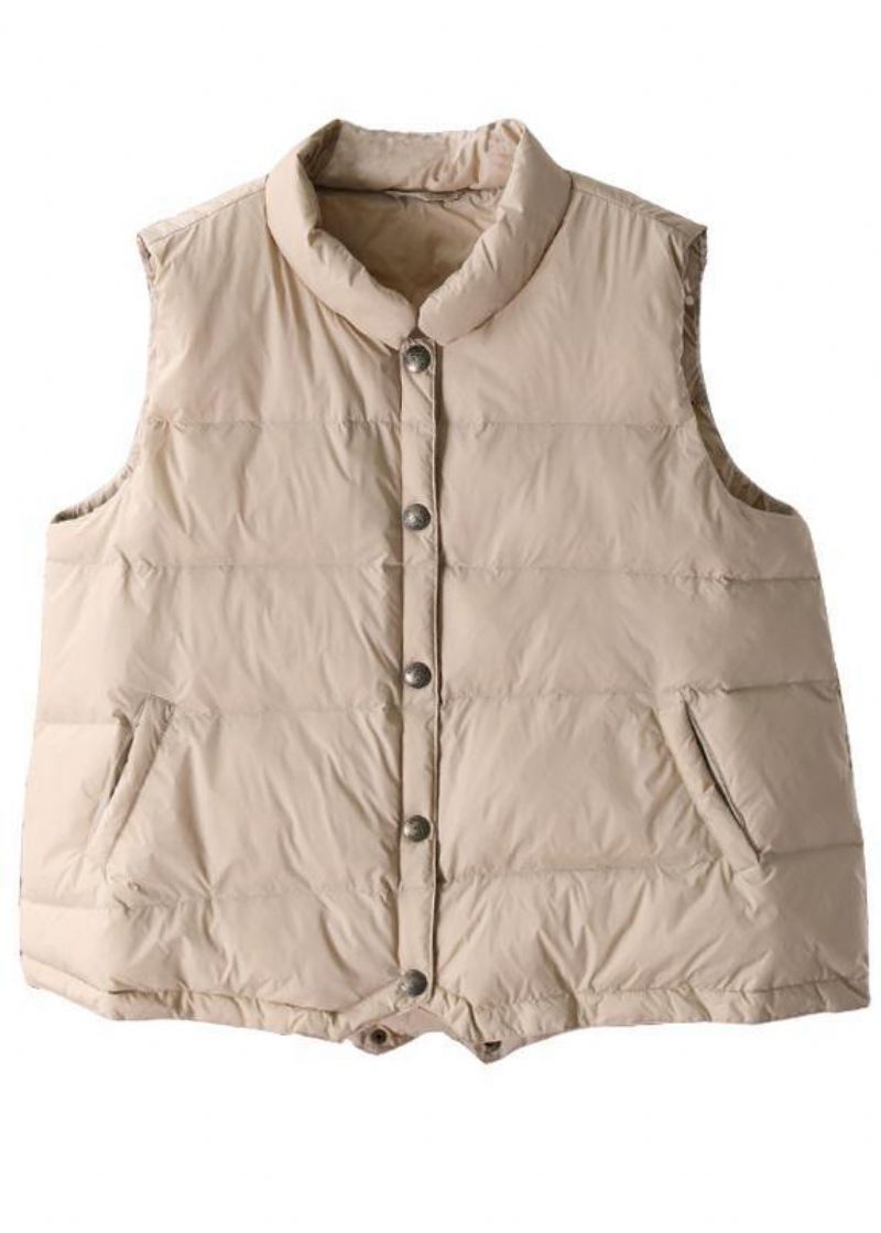 Warme Beige Parka's Trendy Grote Maten Sneeuwjassen Winter Opstaande Kraag Mouwloze Uitloper - Dames donsjacks