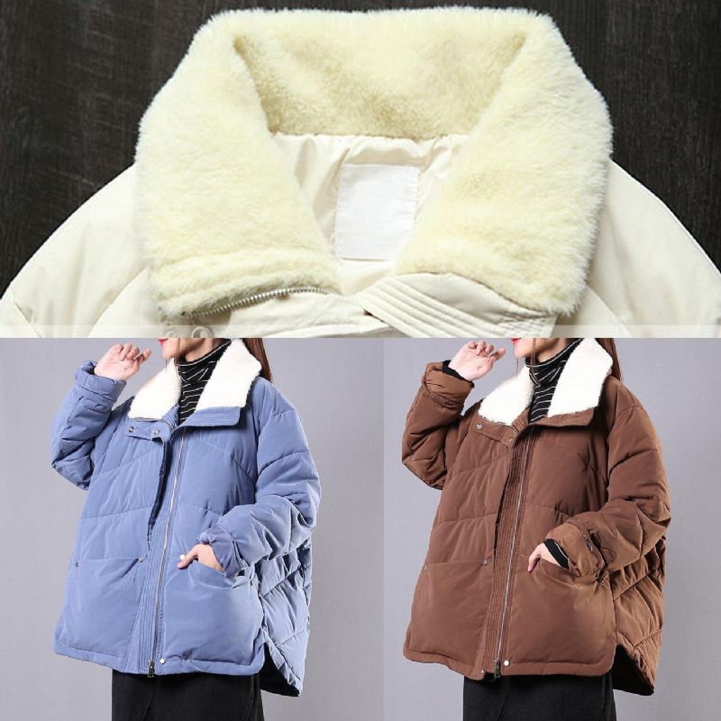 Warme Grote Maten Donsjack Reversjassen Chocoladezakken Winterparka's Met Ritssluiting - Blauw