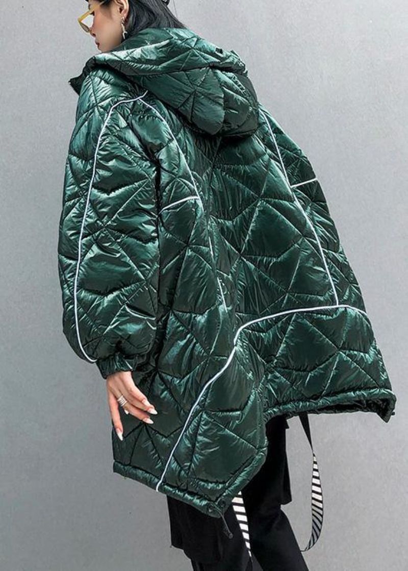 Warme Oversized Jassen Met Capuchon Groene Asymmetrische Damesparka Met Trekkoord - Dames donsjacks