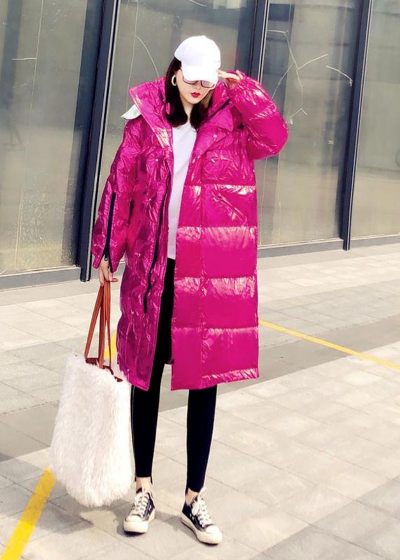 Warme Oversized Winterjas Roze Donsjack Met Capuchon Dames