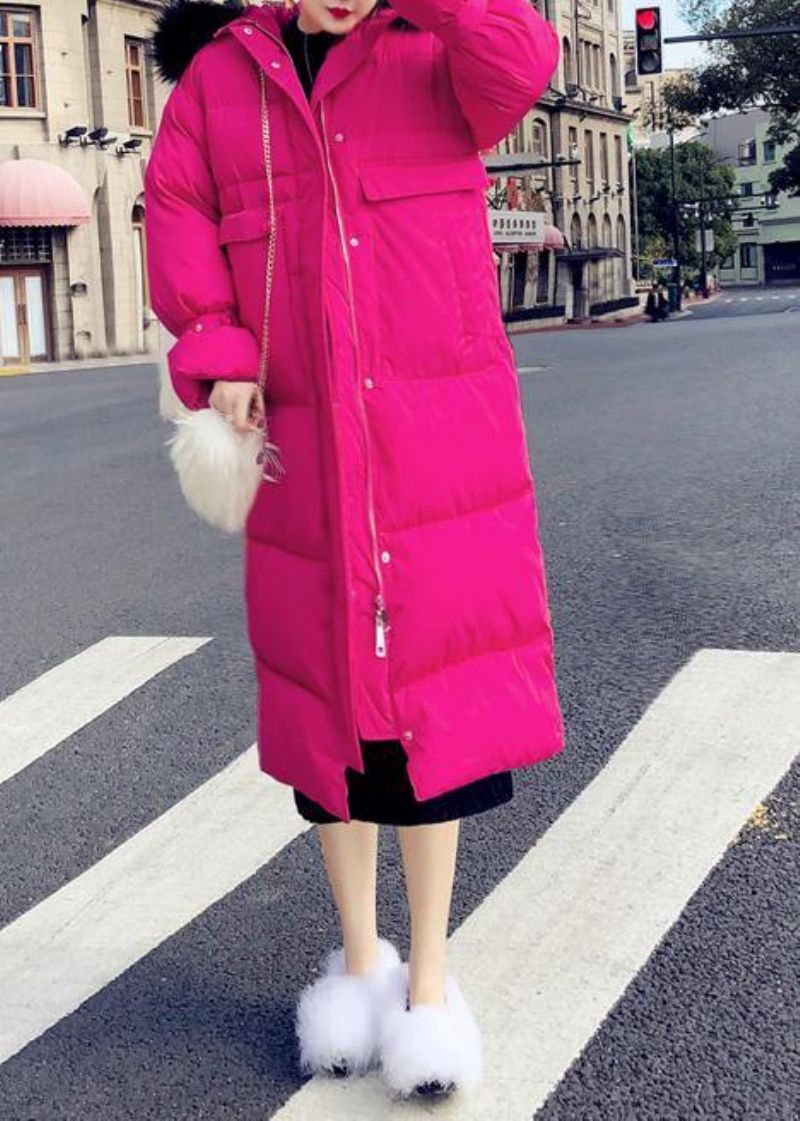 Warme Trendy Grote Maten Winterjas Overjas Roze Eendendonsjas Met Capuchon En Ritssluiting