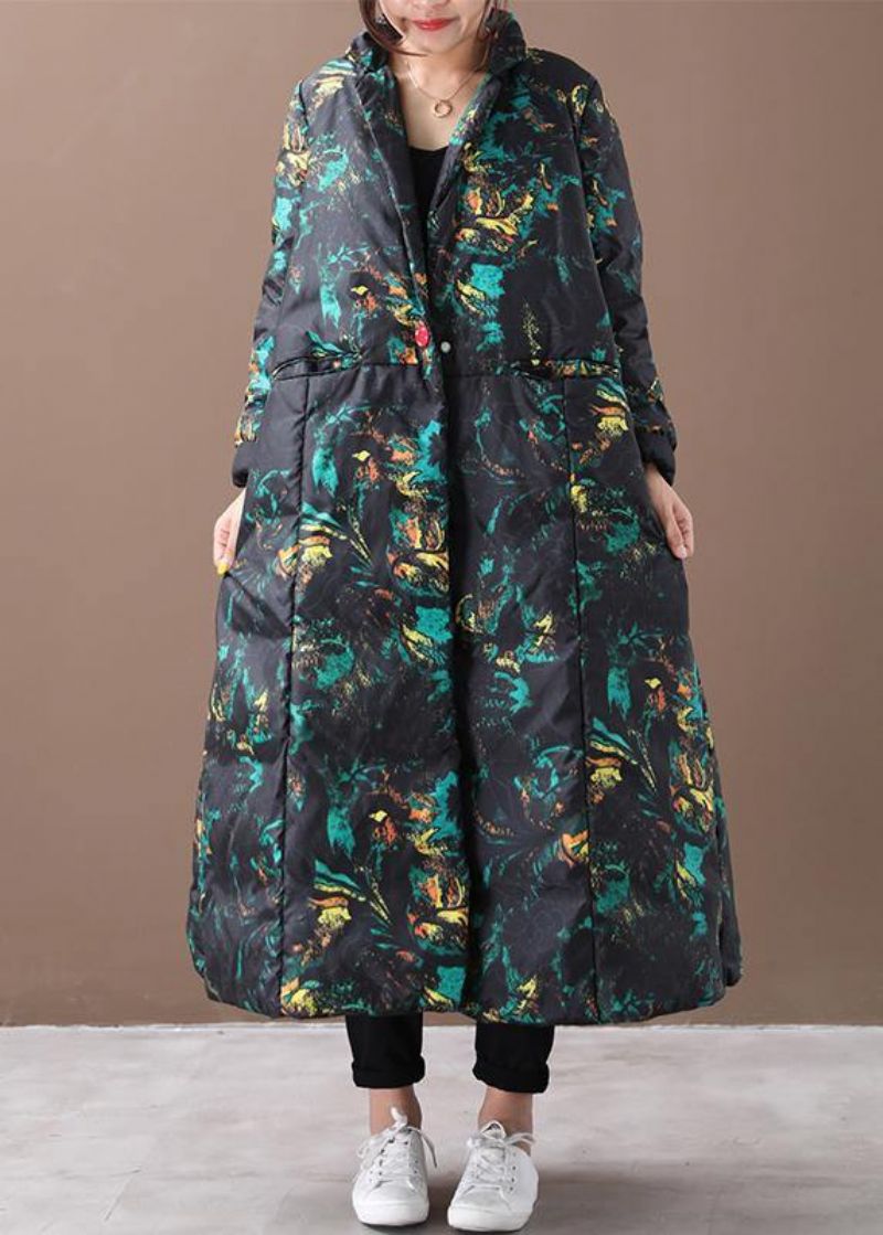 Warme Winterjas Met Bloemen Oversized Opstaande Kraag Ganzendonsjassen Met Grote Zoom - Dames donsjacks