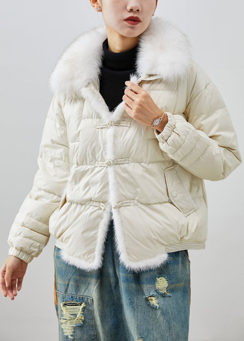 Witte Dikke Eendendonsjas Oversized Vossenkraag Chinese Knoop Winter - Dames donsjacks