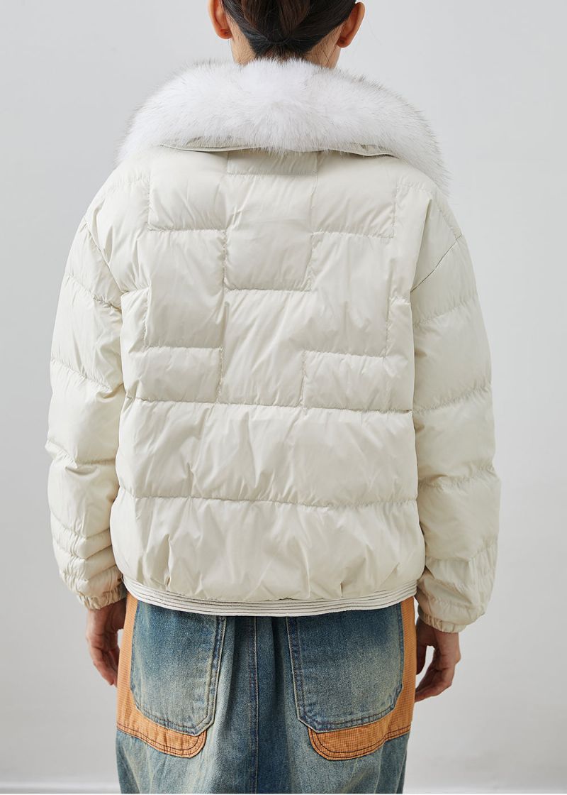 Witte Dikke Eendendonsjas Oversized Vossenkraag Chinese Knoop Winter - Dames donsjacks