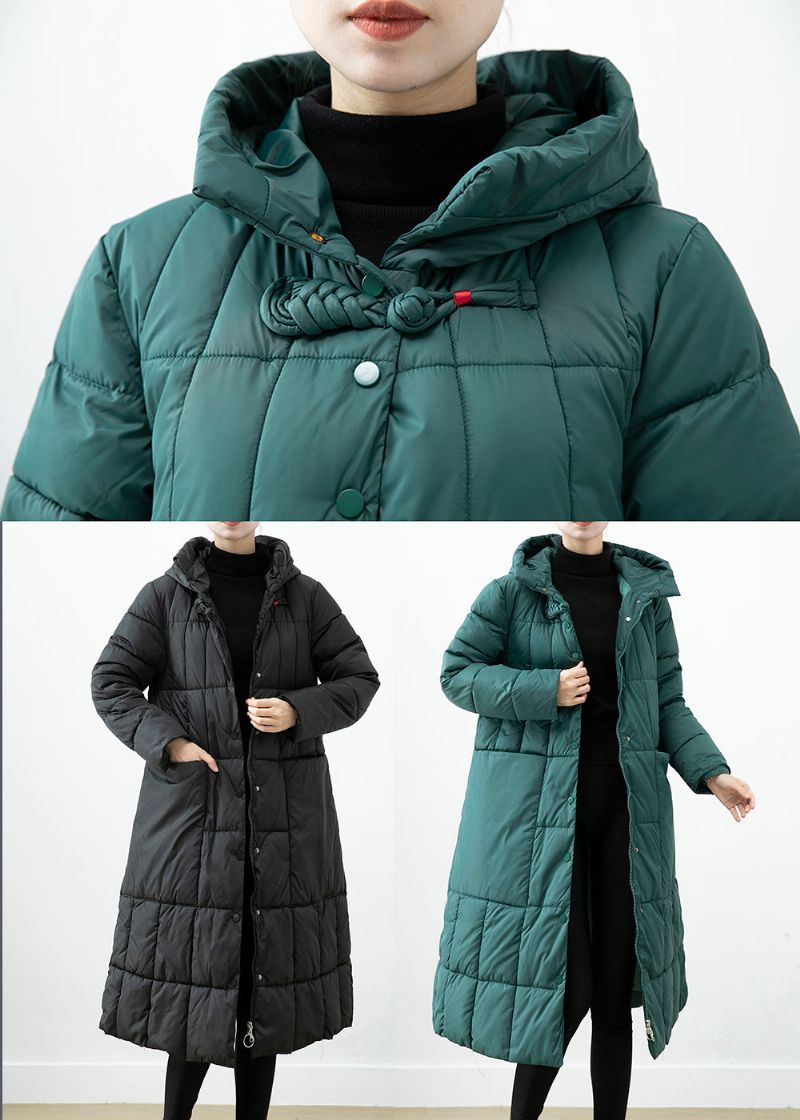 Zwart Oversized Fijn Katoenen Jack Met Grote Winterzakken Met Capuchon - Dames donsjacks