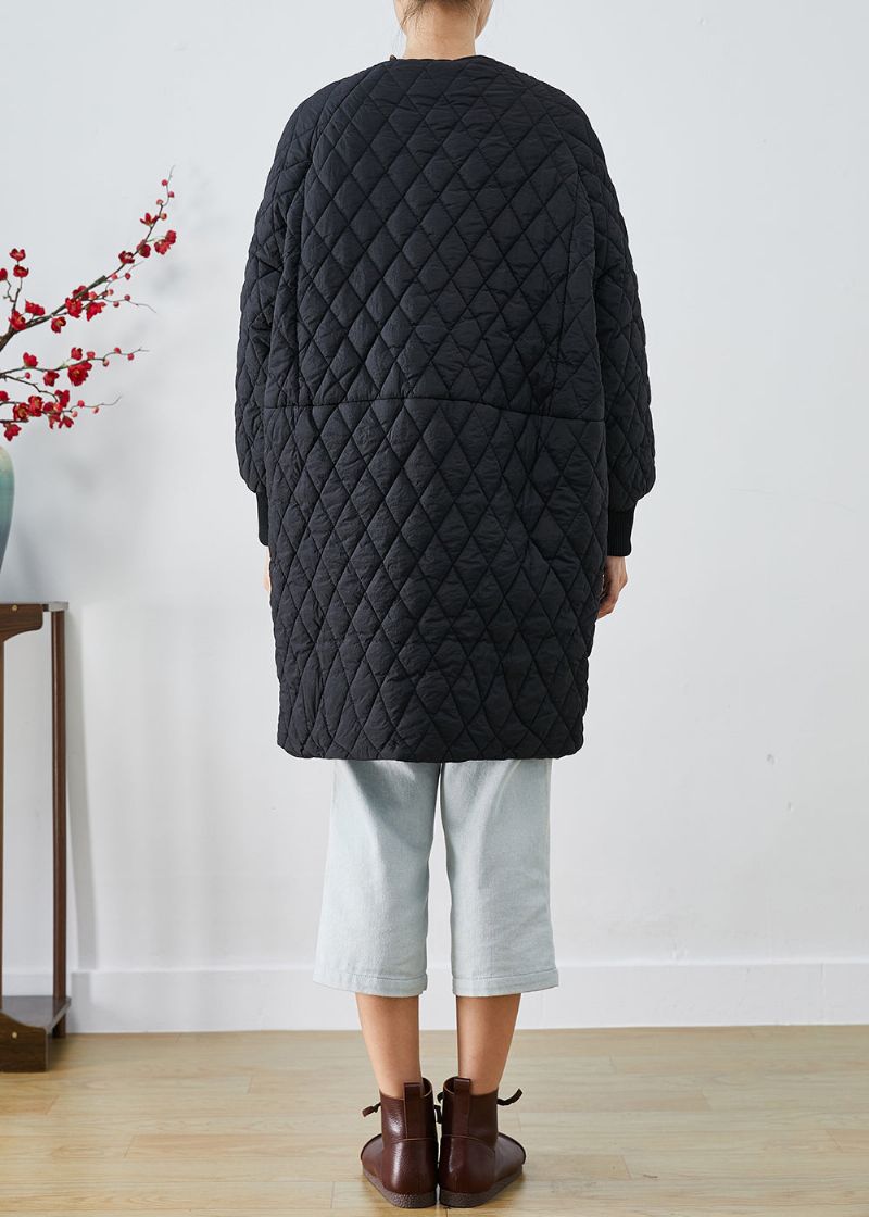 Zwarte Geruite Fijne Katoenen Gevulde Winterjassen Oversized Dikke Winter - Dames donsjacks