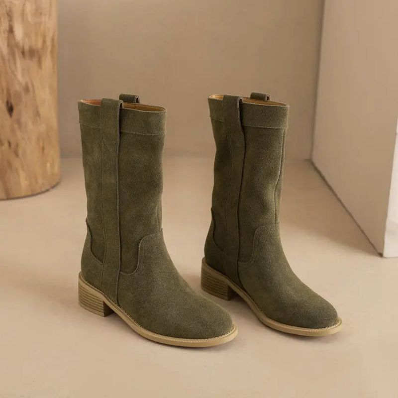 Dames Halfhoge Laarzen Herfst Winterschoenen Leer - Groen