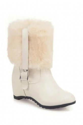 Dames Pluche Snowboots Met Riemgesp Dikke Hak Winter Warm Hoogteverhoging Trendy Platformschoenen