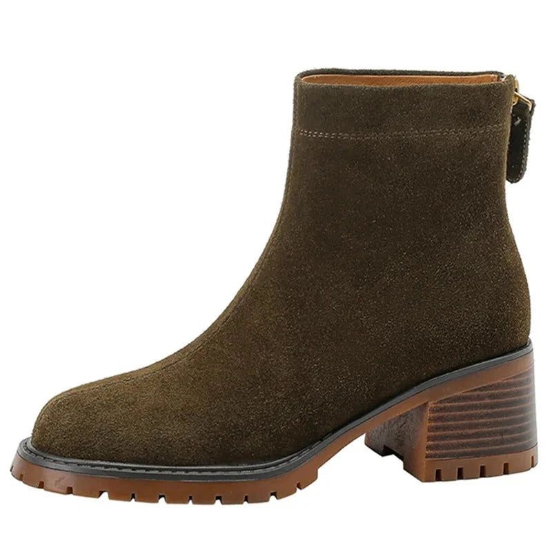 Enkellaarzen Dames Winter Herfst Laarzen Platform Dikke Hoge Hakken Damesschoenen - Bruin