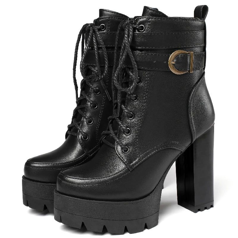 Enkellaarzen Voor Dames Schoenen Punk Motorlaarzen Retro Herfst Winterschoenen - Zwart