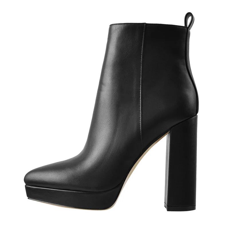 Lente Dames Beknopte Enkellaarsjes Puntschoen Zijrits Laag Platform Hoge Hakken Volwassen Casual Booties - Houtskool