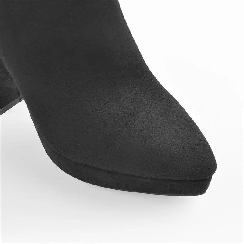 Lente Dames Beknopte Enkellaarsjes Puntschoen Zijrits Laag Platform Hoge Hakken Volwassen Casual Booties - Houtskool