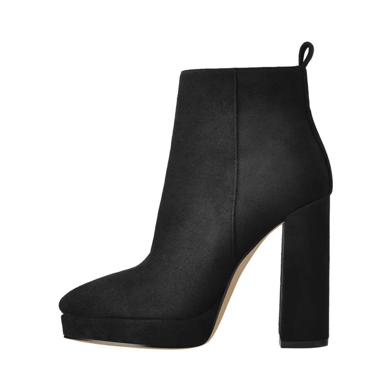 Lente Dames Beknopte Enkellaarsjes Puntschoen Zijrits Laag Platform Hoge Hakken Volwassen Casual Booties - Houtskool